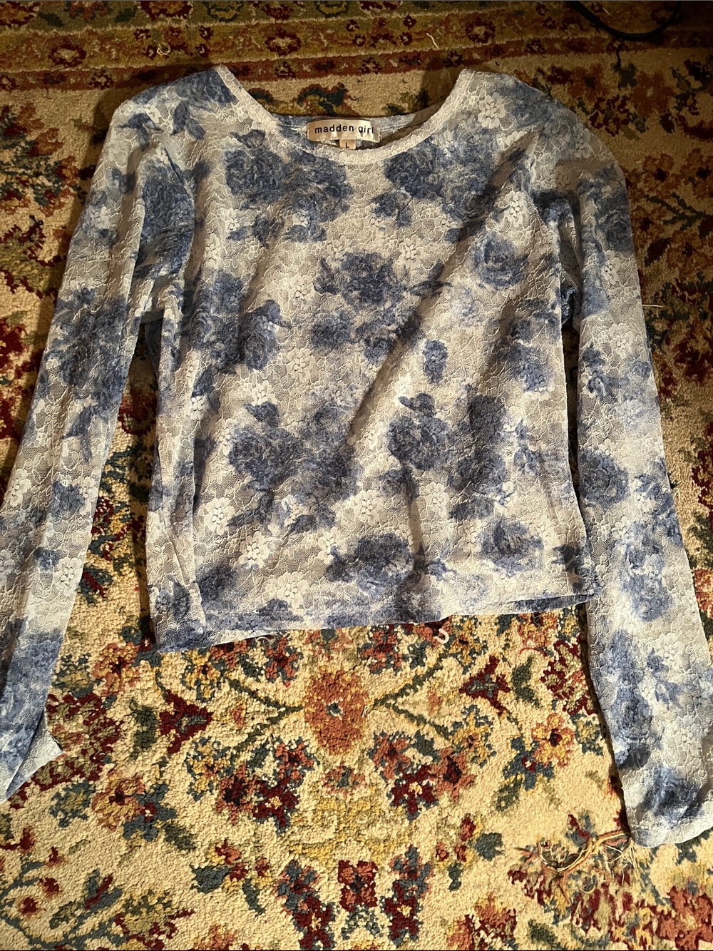 NWOT Floral Blue Lace Sheet Top